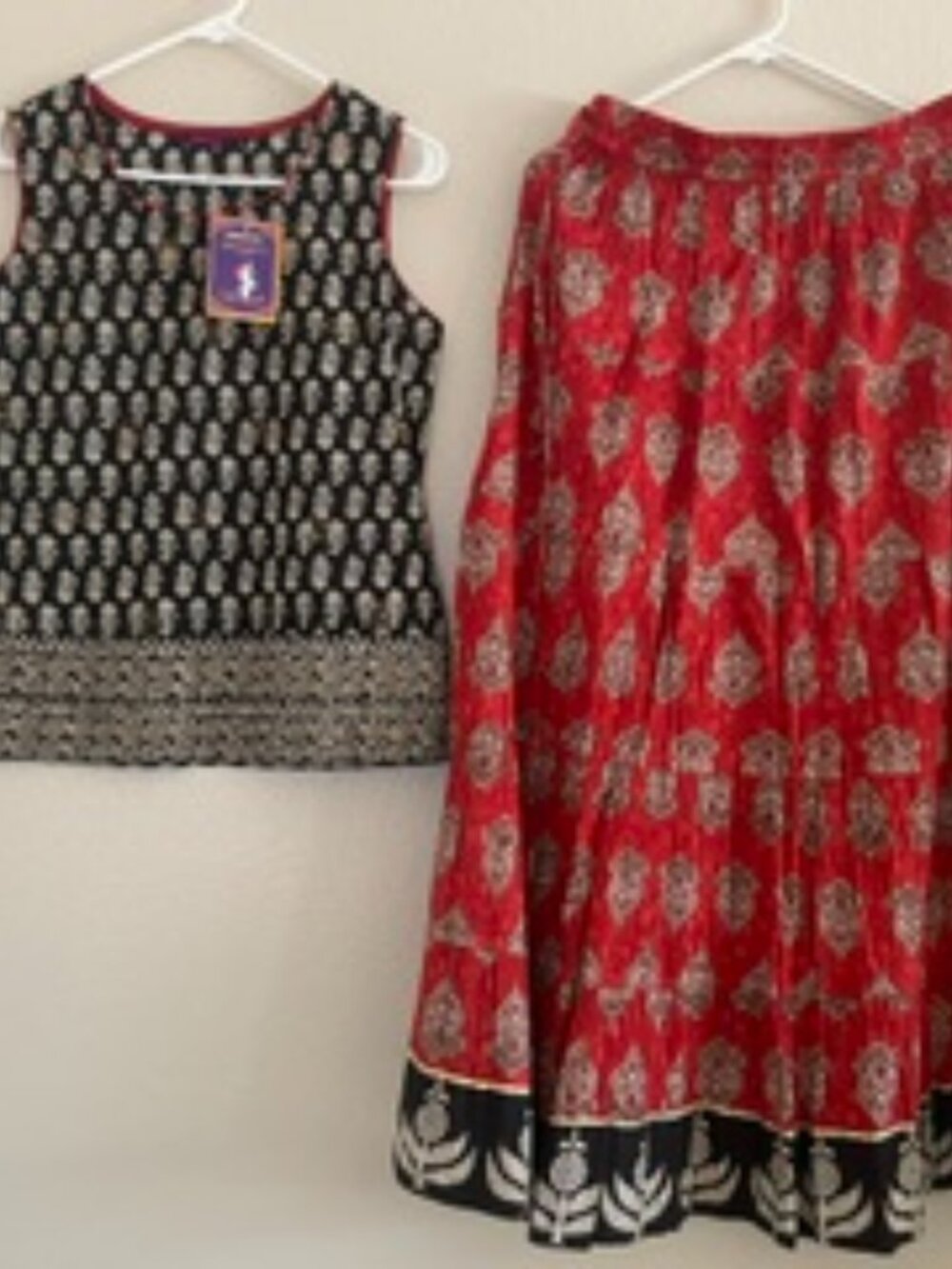 Indian ethnic block print skirt and blouse.
